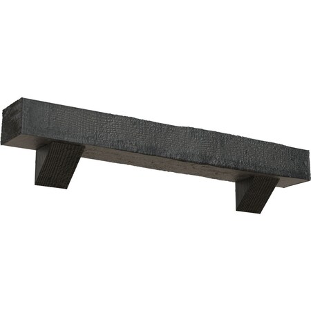 Ekena Millwork Kit w/ Breckinridge Corbels, Aged Ash, 4"H x 6"D x 84"W Rough Sawn Faux Wood Fireplace ManteL MANURS04X06X84BKES